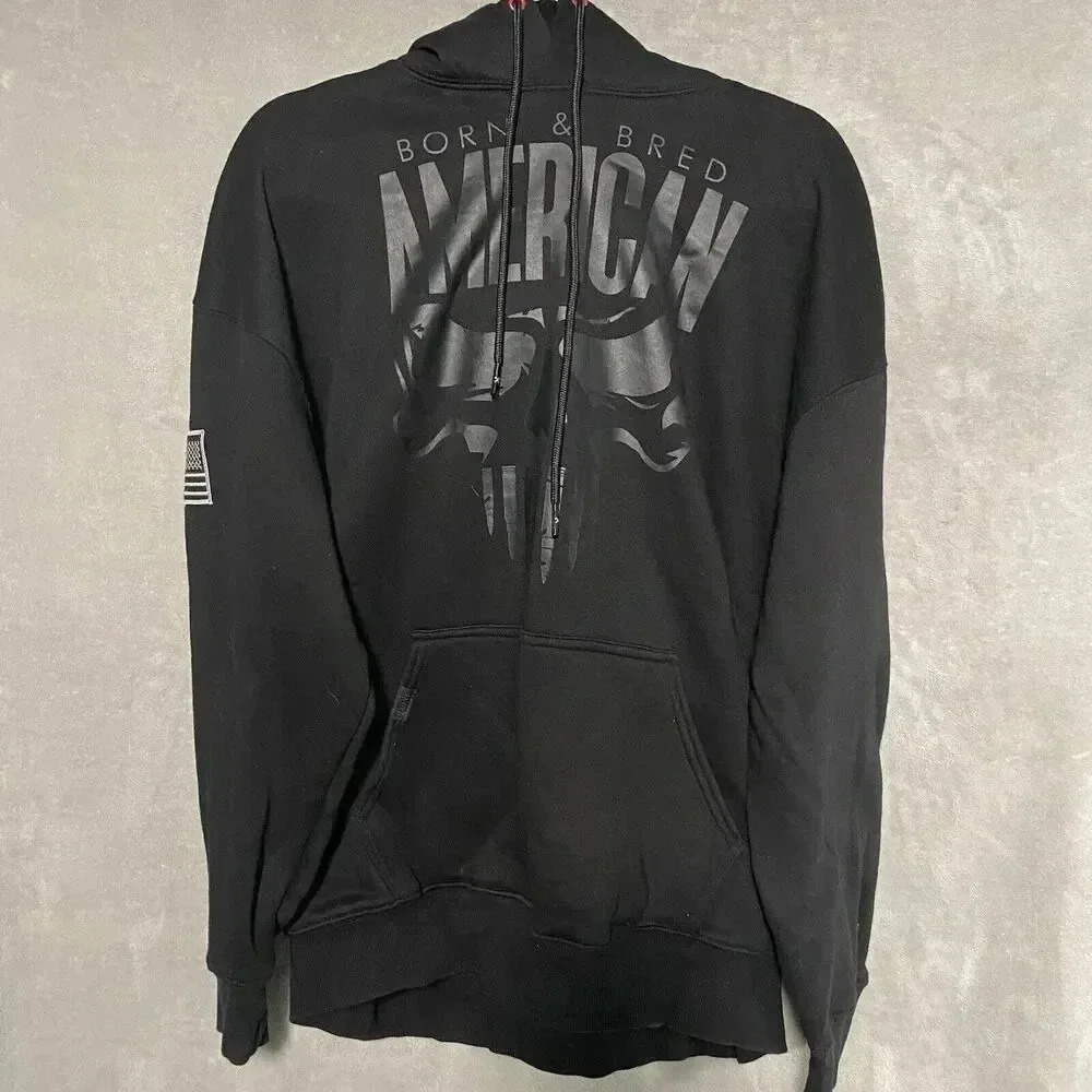 Men Born And Bred American Black Sweatshirt Sz L American Patch